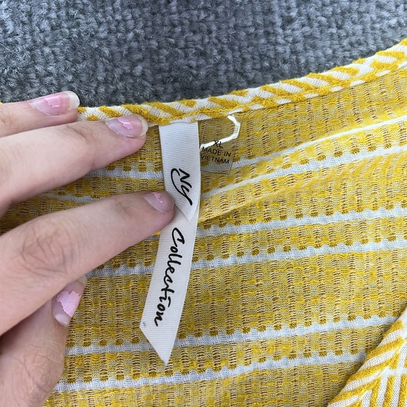 NY Collection Short Sleeve Blouse Shirt Tie Front Button Yellow Pattern Women XL - Picture 5 of 8